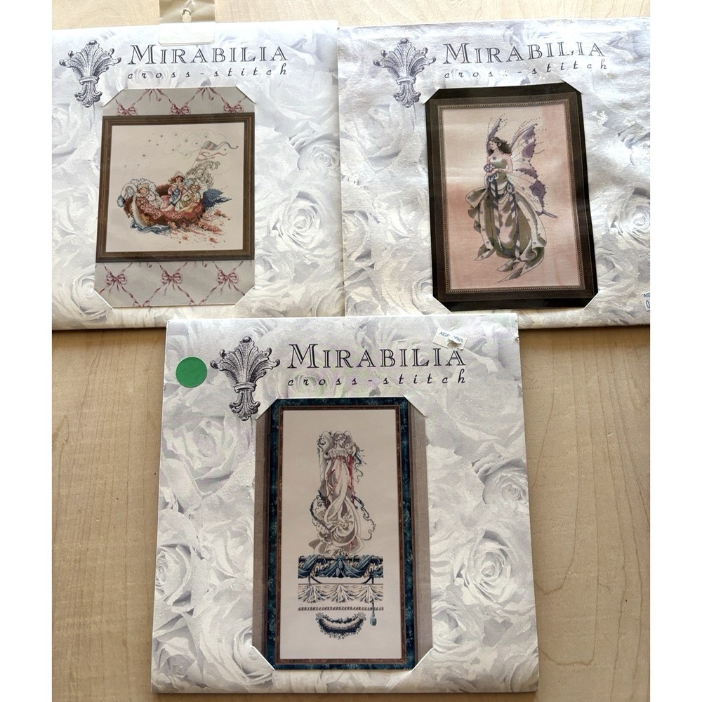 Vtg Mirabilia Cross Stitch Pattern LOT of 3 Stone Roses Baby Boat Amethyst Fairy